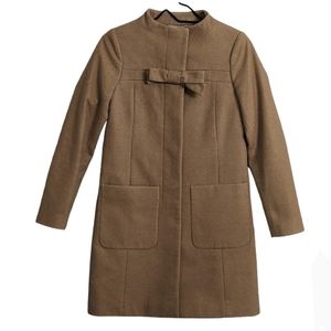 J.Crew Nello Gori women wool cashmere blend coat jacket tan camel bow size 00